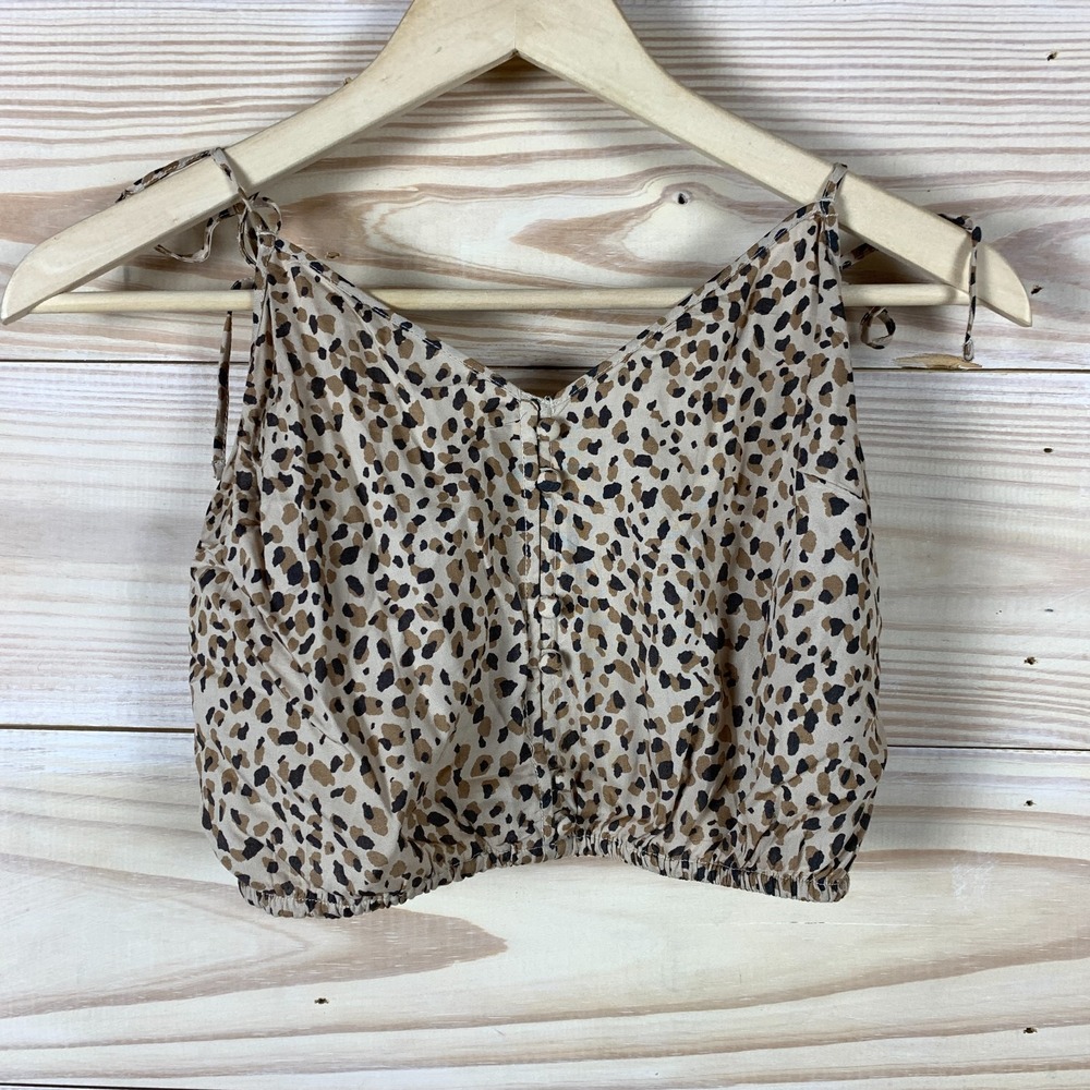Abercrombie & Fitch Top Women XS Crop Beige Animal Print‎ Boho Hippie Mob Wife